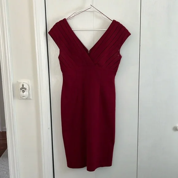 Adrianna Papell | Dresses | Adrianna Papell Red Cocktail Dress Vintage  Peekaboo Sheer V Neckline Size 8 | Poshmark